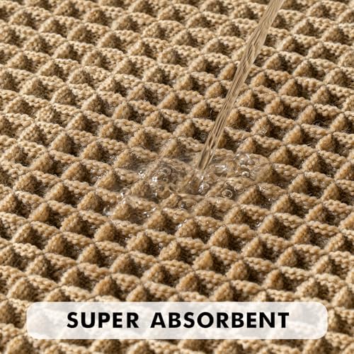 MIULEE Set of 2 Waffle Bathroom Rugs, Boho Bath Rugs Non Slip Washable, Super Absorbent Bath Mats, Ultra Soft Rubber Backed Shower Mats for Bathroom Floor, Tub, Brown, 17"x24"+18"x30" - Image 3