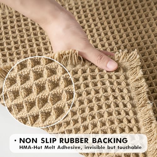 MIULEE Set of 2 Waffle Bathroom Rugs, Boho Bath Rugs Non Slip Washable, Super Absorbent Bath Mats, Ultra Soft Rubber Backed Shower Mats for Bathroom Floor, Tub, Brown, 17"x24"+18"x30" - Image 4