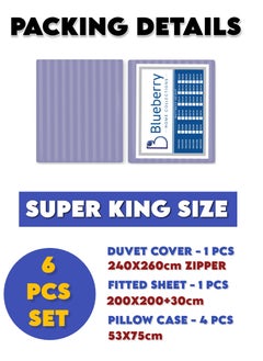 Blueberry 6 Pieces Super King Bed Sheet Set With Duvet Cover Bedding Set  - Image 2