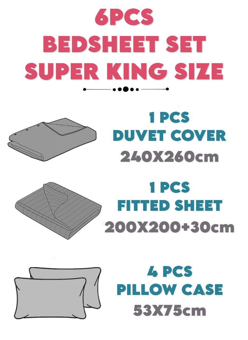 Blueberry 6 Pieces Super King Bed Sheet Set With Duvet Cover Bedding Set  - Image 5