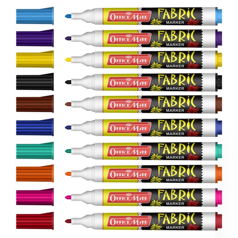 Office Mate soni officemate Permanent Multicolor Fabric Marker Pen, Colorful Pens (10 Pcs in Pack) - Image 3