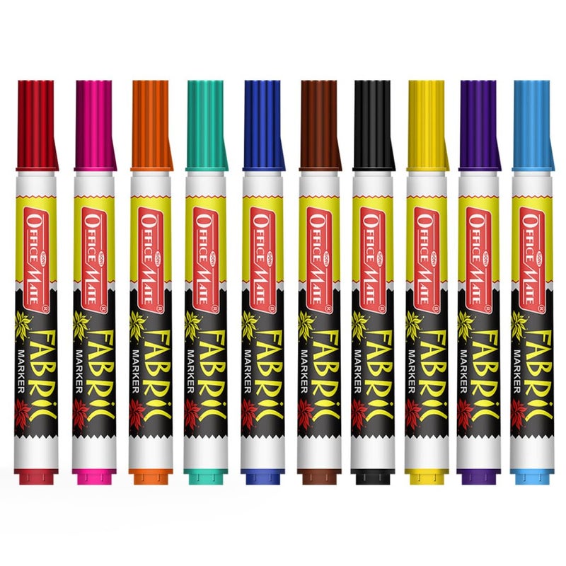 Office Mate soni officemate Permanent Multicolor Fabric Marker Pen, Colorful Pens (10 Pcs in Pack) - Image 2
