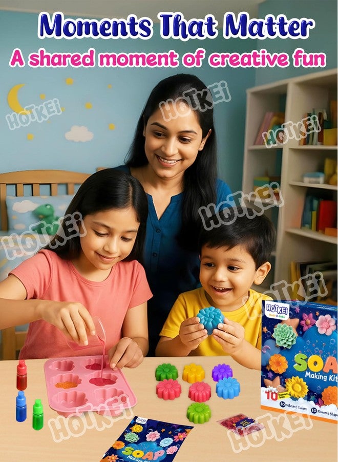 HOTKEI Soap Making Kit for Kids 8+ Years | 10 Premium Soap Bases with Fun Mould, Colors, Fragrances & Accessories | DIY Creative Gift Kit for Girls and Boys - Image 3