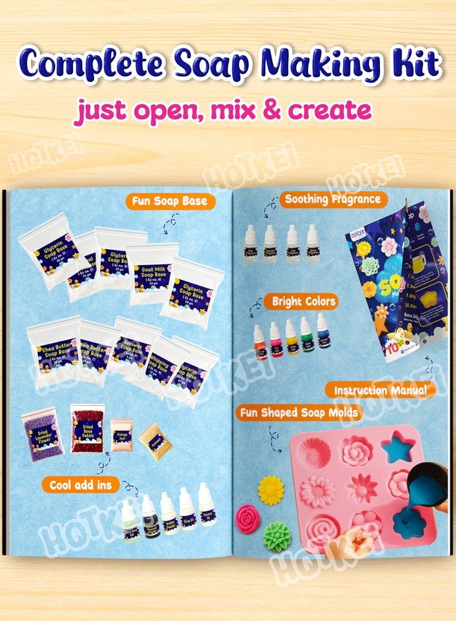HOTKEI Soap Making Kit for Kids 8+ Years | 10 Premium Soap Bases with Fun Mould, Colors, Fragrances & Accessories | DIY Creative Gift Kit for Girls and Boys - Image 4