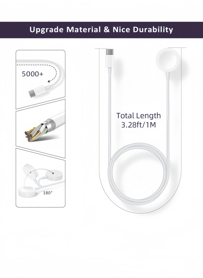 Harse - Upgraded Apple Watch Charger, Fast Charging USB C Watch Charger Cord Compatible for Apple Watch, Magnetic Cable Series 9/8/7/Ultra/Ultra2/SE2/6/5/4/3/2/1/SE1, Portable Type Cord, 3.28ft/1M - Image 1