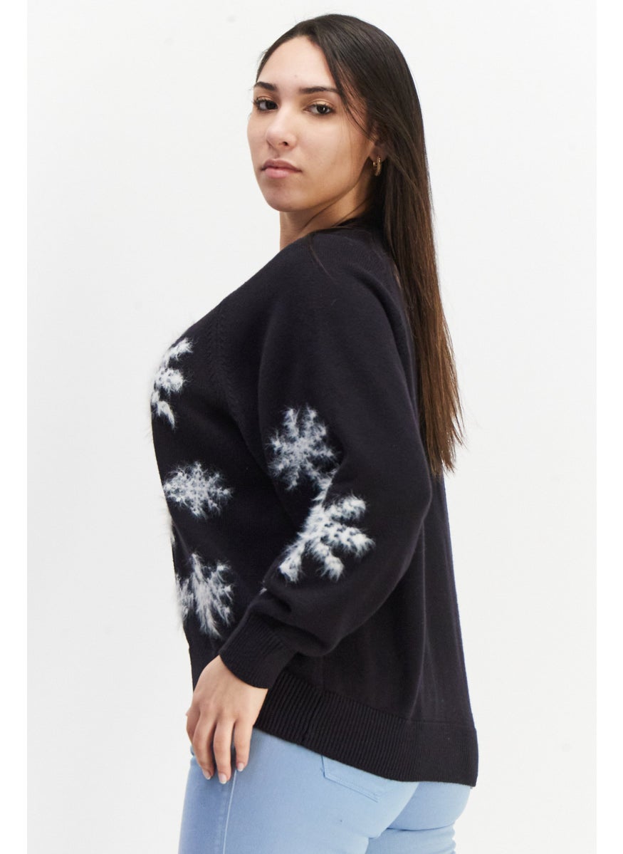 EDC Women Crew Neck Textured Sweater, Black  - Image 3