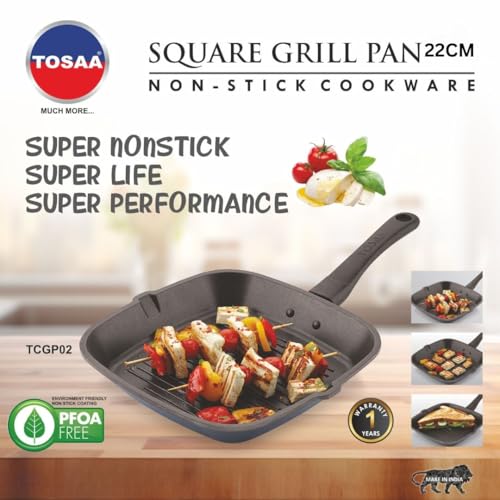 Tosaa Square Grill Pan, Black/Red (22cmx22cm) - Aluminium - Image 3