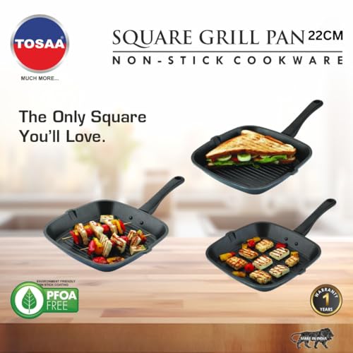 Tosaa Square Grill Pan, Black/Red (22cmx22cm) - Aluminium - Image 2