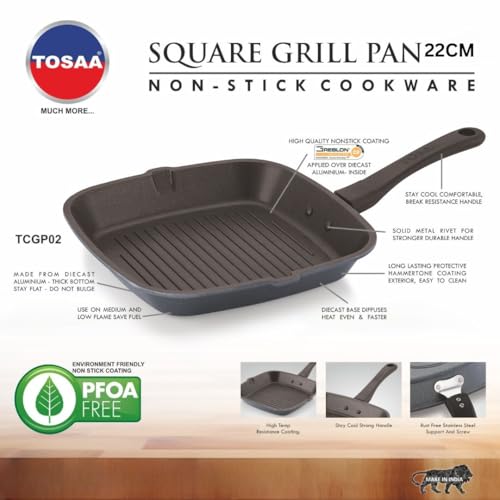 Tosaa Square Grill Pan, Black/Red (22cmx22cm) - Aluminium - Image 4