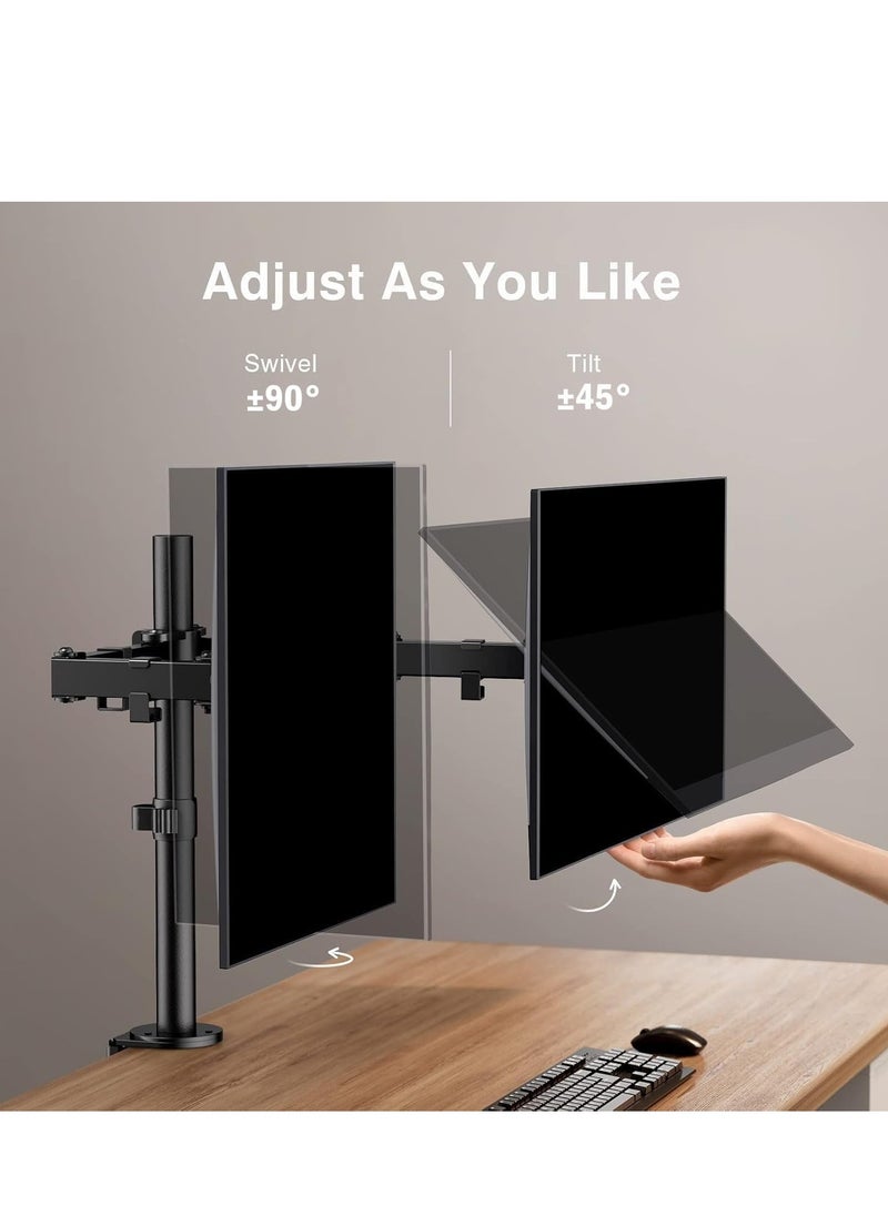 ELTRAZONE Dual Monitor Stand for 13 to 32 Inch Screens, Dual Monitor Arm Mount Ergonomic Viewing Angle, Adjustable Tilt ±45°/ Swivel 180°/ Rotate 360°/ VESA 75/100mm  - Image 3