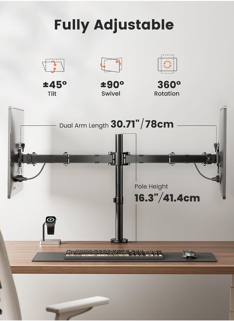 ELTRAZONE Dual Monitor Stand for 13 to 32 Inch Screens, Dual Monitor Arm Mount Ergonomic Viewing Angle, Adjustable Tilt ±45°/ Swivel 180°/ Rotate 360°/ VESA 75/100mm  - Image 4