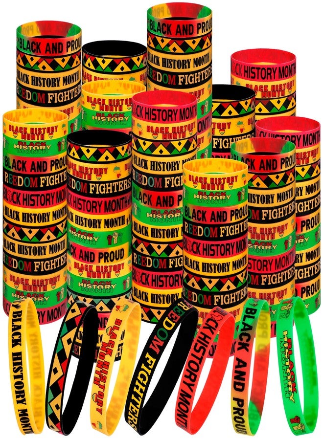 Moon Boat 144PCS Black History Month Decorations Bracelets: Silicone Rubber Wristbands Bulk Gifts African Party Favors - Image 1