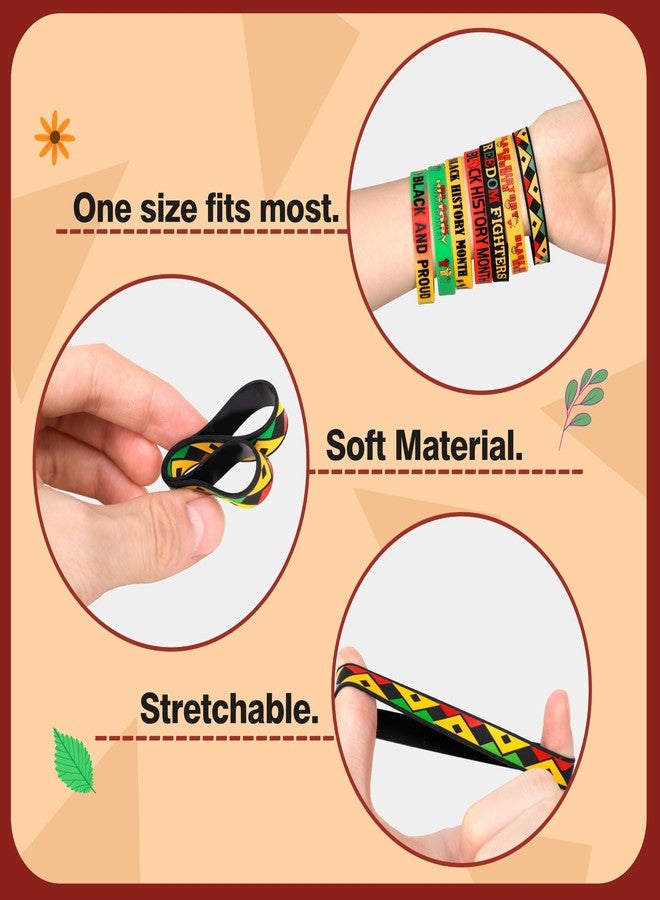 Moon Boat 144PCS Black History Month Decorations Bracelets: Silicone Rubber Wristbands Bulk Gifts African Party Favors - Image 5