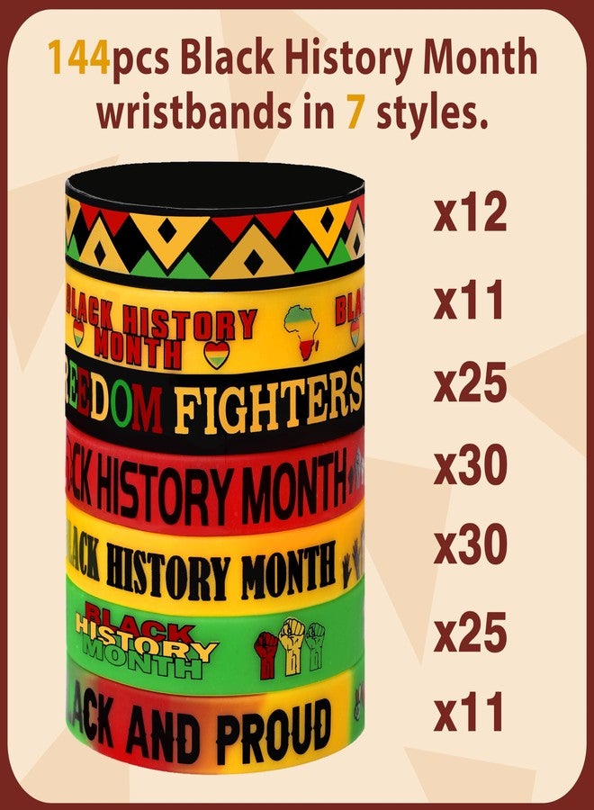 Moon Boat 144PCS Black History Month Decorations Bracelets: Silicone Rubber Wristbands Bulk Gifts African Party Favors - Image 4