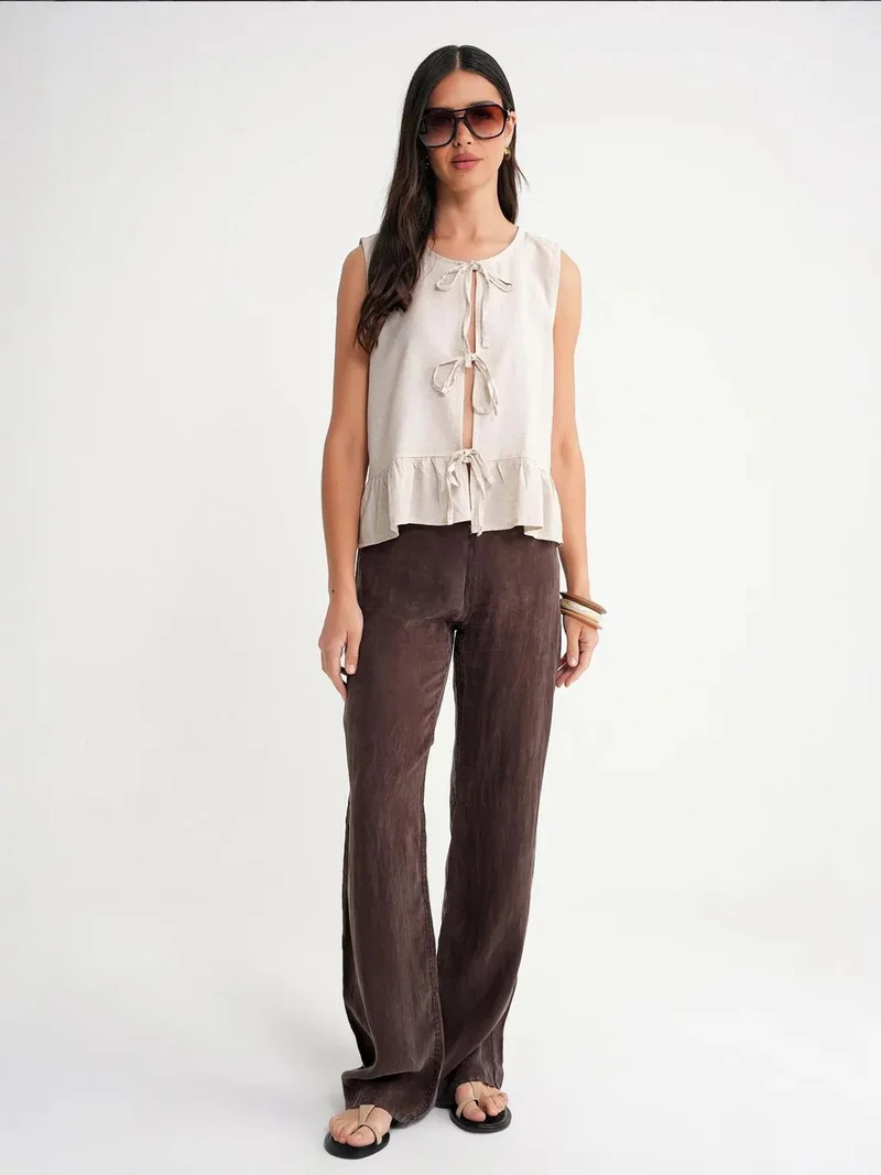 MixRay Mixray Frilly Tie Front Blouse