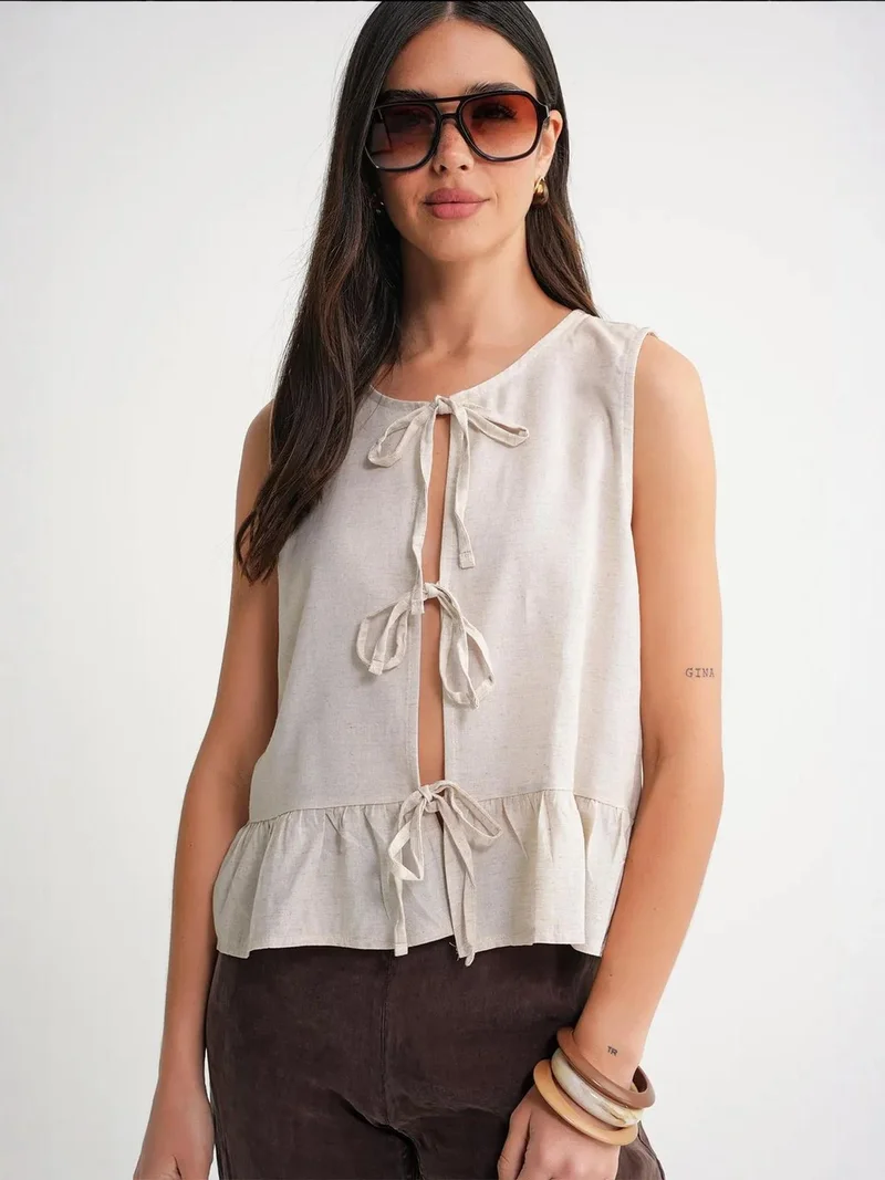 MixRay Mixray Frilly Tie Front Blouse
