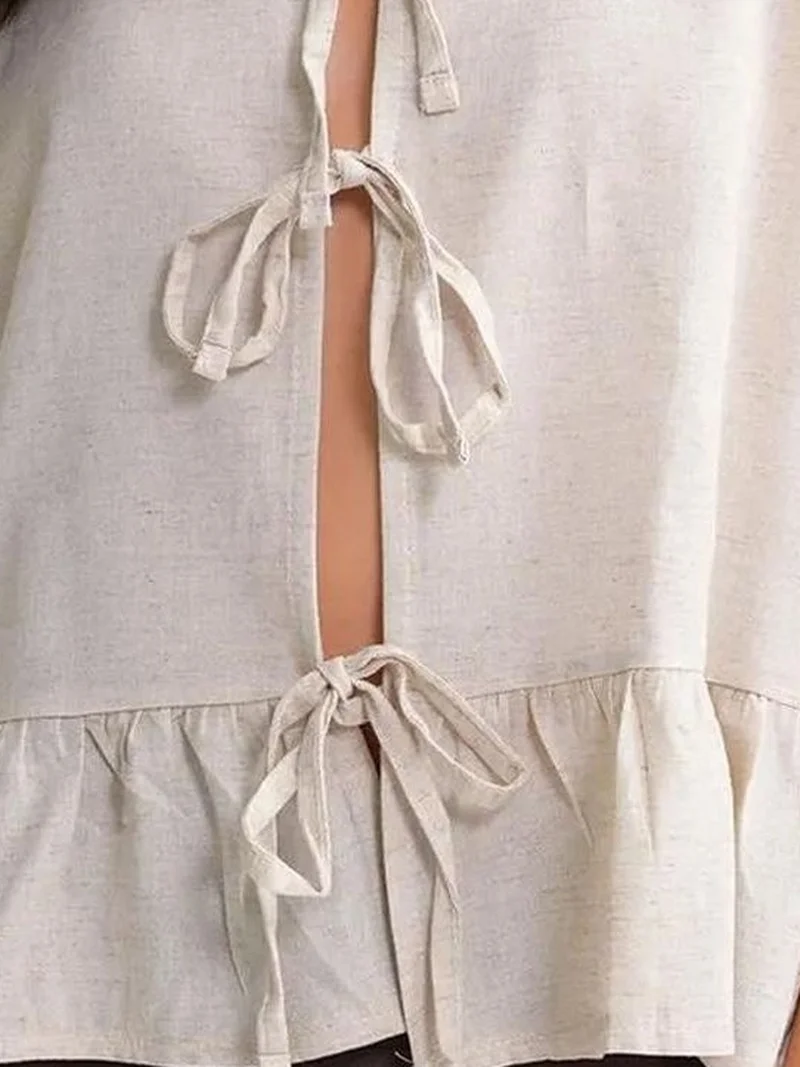 Mixray Natural Mixray Frilly Tie Front Blouse for Women | Best Price UAE