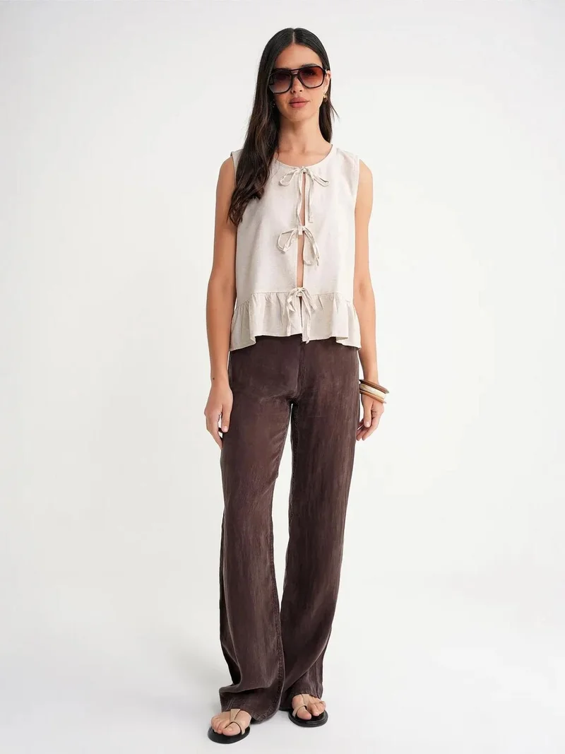 MixRay Mixray Frilly Tie Front Blouse