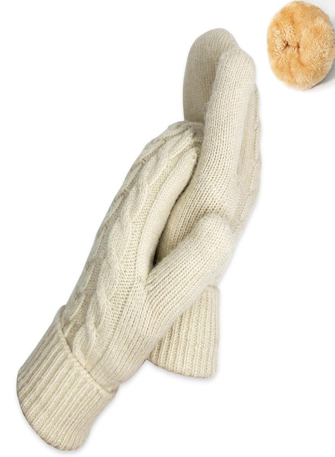 Bototack Winter Mittens Gloves for Women Knit Thick Gloves, Beige, One size - Image 1