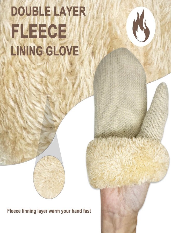 Bototack Winter Mittens Gloves for Women Knit Thick Gloves, Beige, One size - Image 2