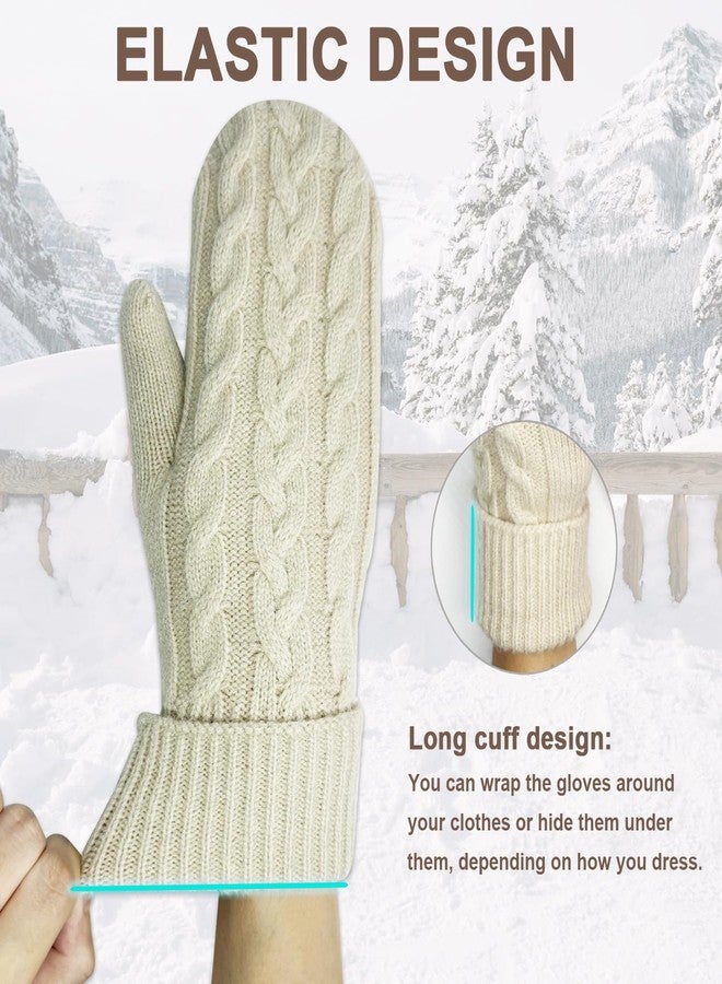 Bototack Winter Mittens Gloves for Women Knit Thick Gloves, Beige, One size - Image 4