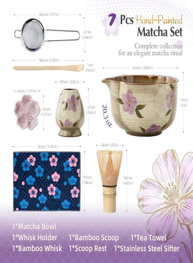 ChaseWind Matcha Whisk Set, 7Pcs Matcha Set with Hand-Painted Ceramic Matcha Bowl, Matcha Whisk and Holder, Scoop and Rest, Sifter, Tea Towel, Artisan Matcha Kit for Ceremony & Gifting (Purple) - Image 4