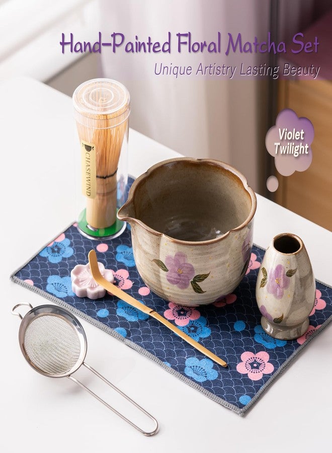 ChaseWind Matcha Whisk Set, 7Pcs Matcha Set with Hand-Painted Ceramic Matcha Bowl, Matcha Whisk and Holder, Scoop and Rest, Sifter, Tea Towel, Artisan Matcha Kit for Ceremony & Gifting (Purple) - Image 3