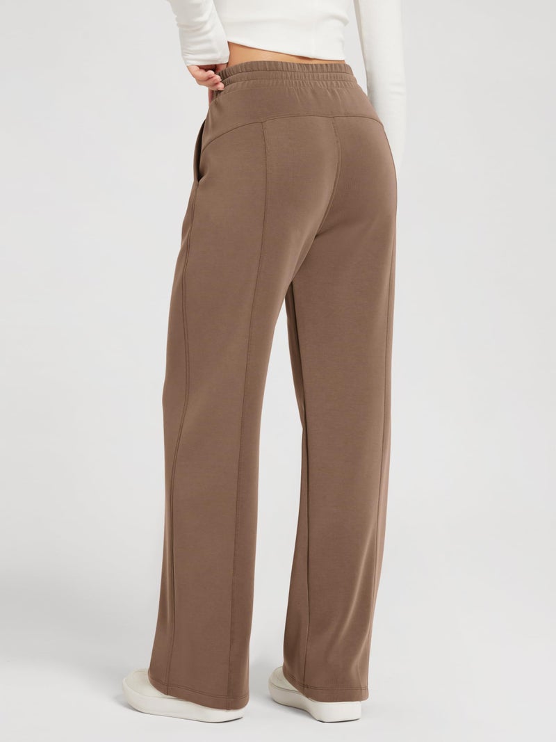 ODODOS Women's Modal Soft Wide Leg Pants with Pockets Adjustable Shockcord High Waist Casual Lounge Pants-29 Inseam, Nutria, Small - Image 2