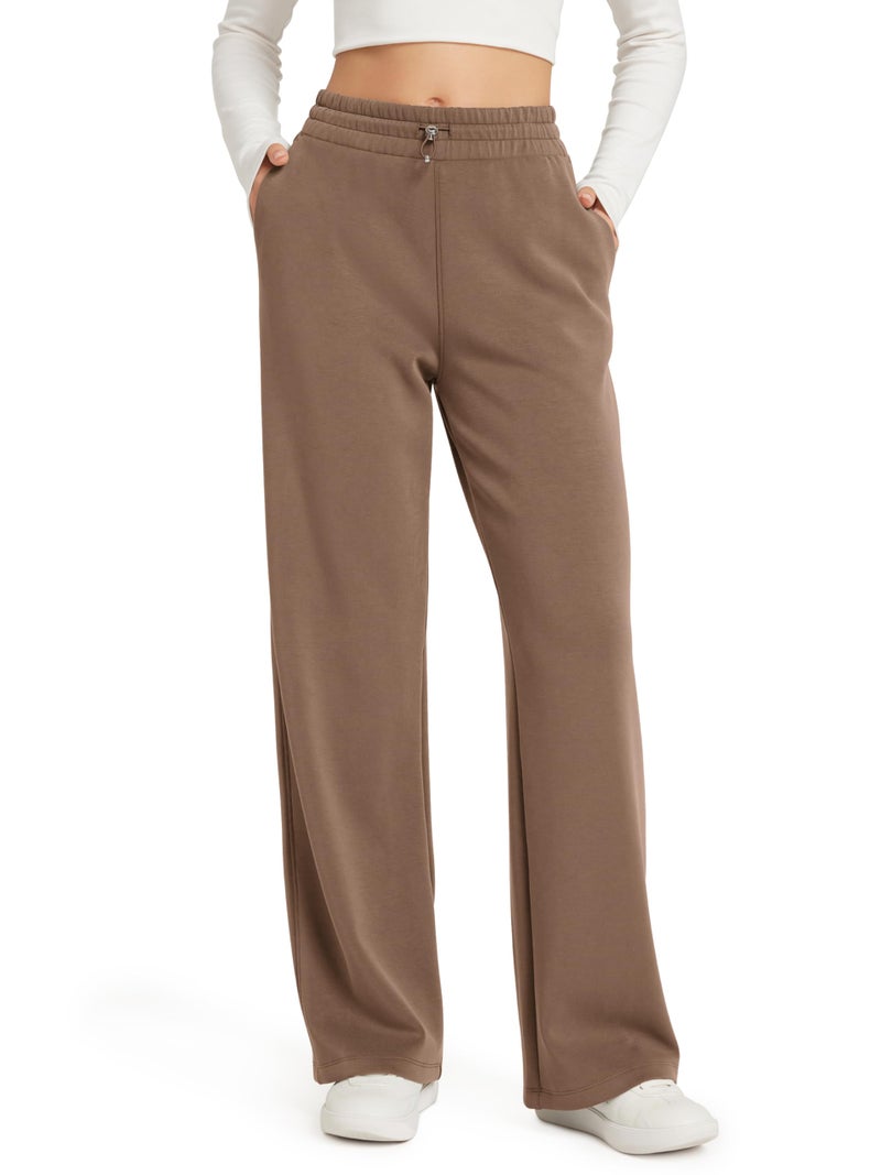 ODODOS Women's Modal Soft Wide Leg Pants with Pockets Adjustable Shockcord High Waist Casual Lounge Pants-29 Inseam, Nutria, Small - Image 1