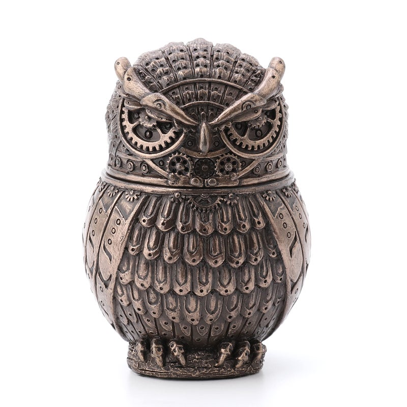 Veronese Design 3 3/8" Steampunk Owl Resin Figurine Secret Stash Box Cast Bronze Finish - Image 1