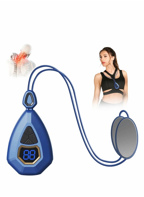 Portable EMS Neck Massager for Lymphatic Relief - 15 Adjustable Settings, Smart Pain Relief Device (Blue)