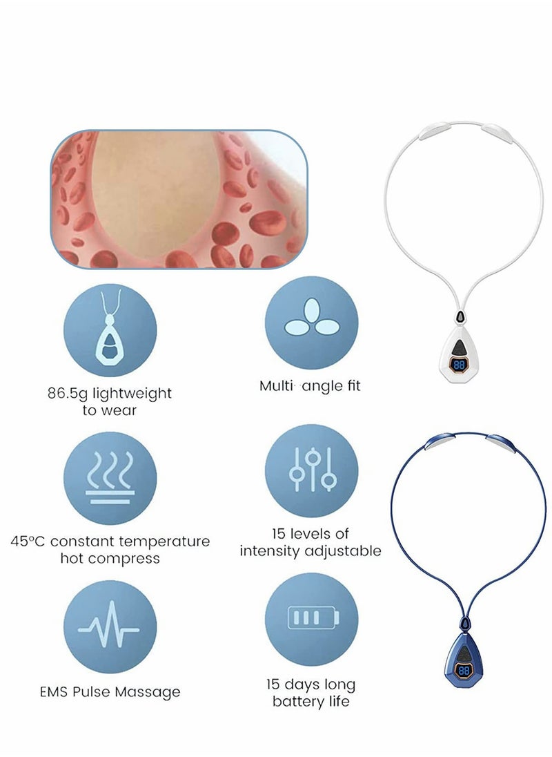 Portable EMS Neck Massager for Lymphatic Relief - 15 Adjustable Settings, Smart Pain Relief Device (Blue)