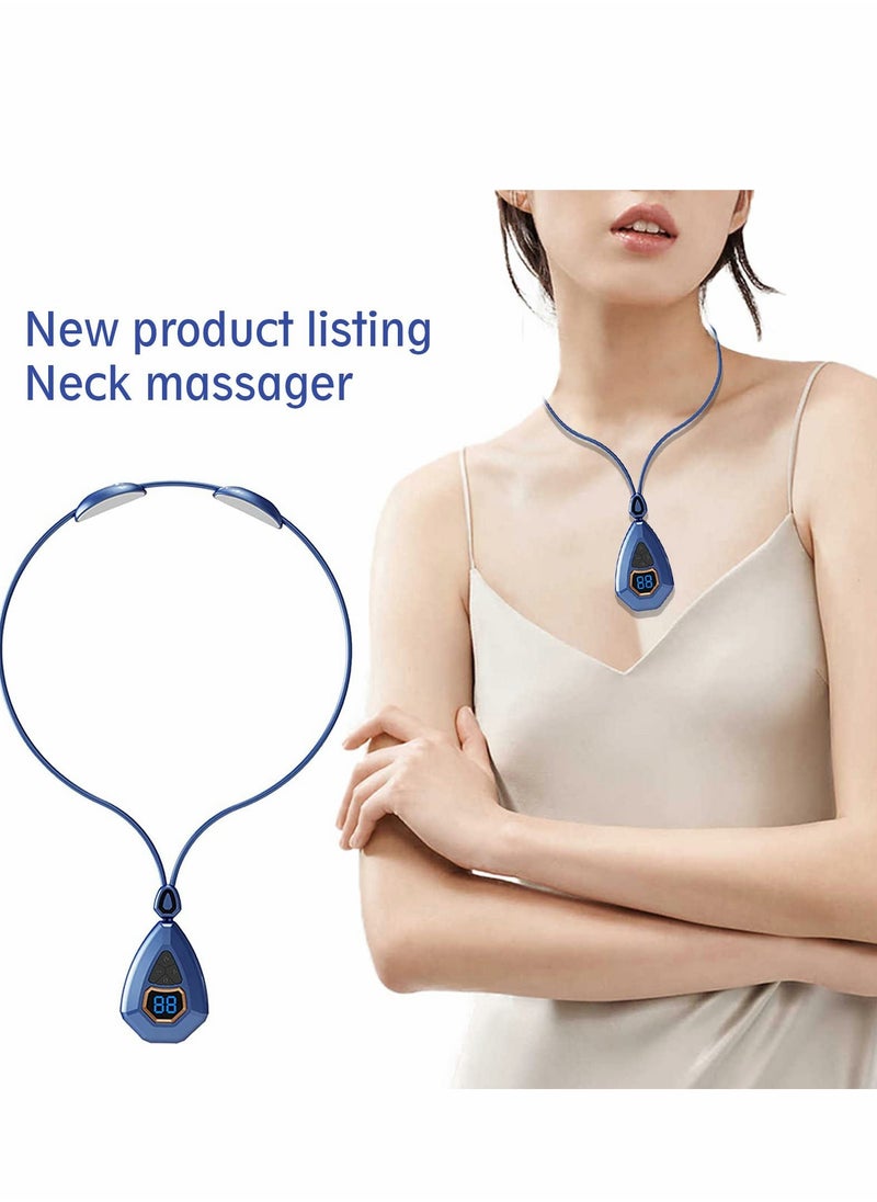 Portable EMS Neck Massager for Lymphatic Relief - 15 Adjustable Settings, Smart Pain Relief Device (Blue)