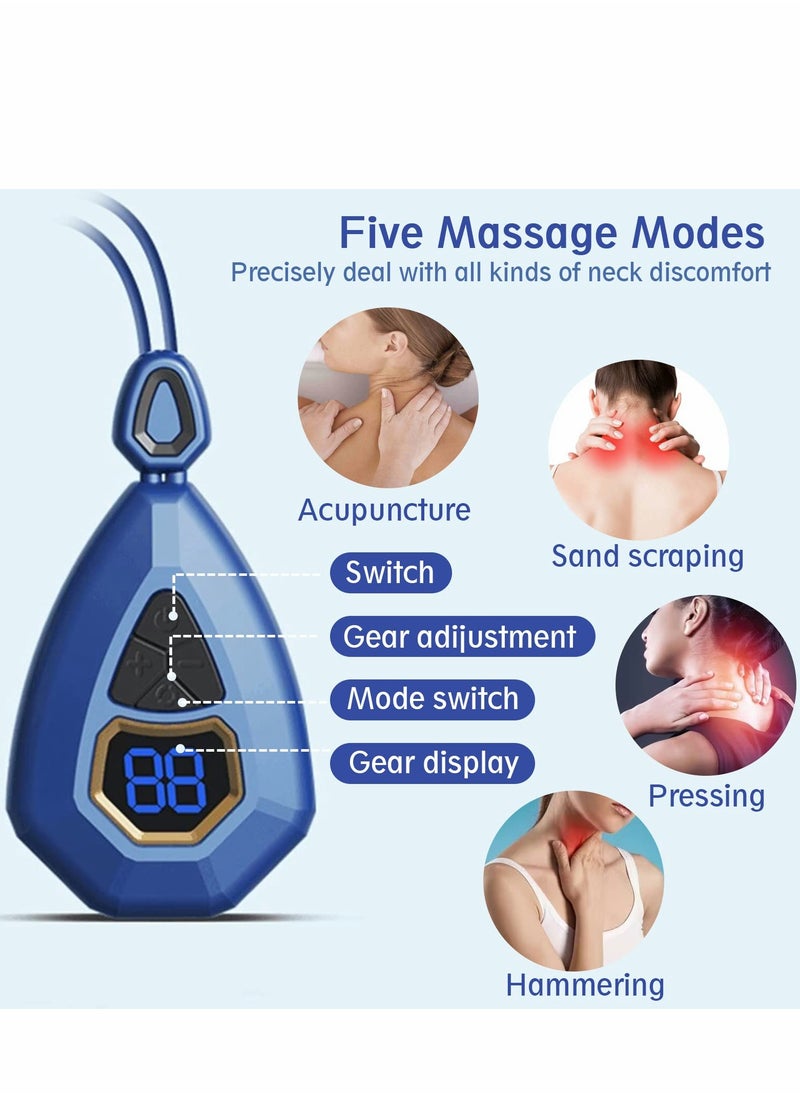 Portable EMS Neck Massager for Lymphatic Relief - 15 Adjustable Settings, Smart Pain Relief Device (Blue)