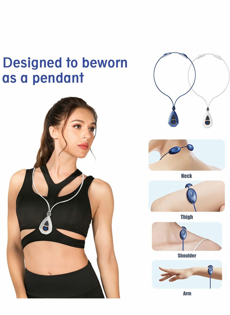 Portable EMS Neck Massager for Lymphatic Relief - 15 Adjustable Settings, Smart Pain Relief Device (Blue)