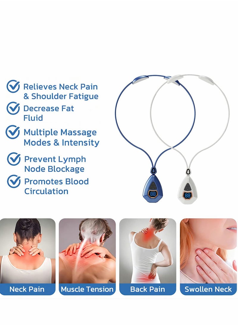 Portable EMS Neck Massager for Lymphatic Relief - 15 Adjustable Settings, Smart Pain Relief Device (Blue)