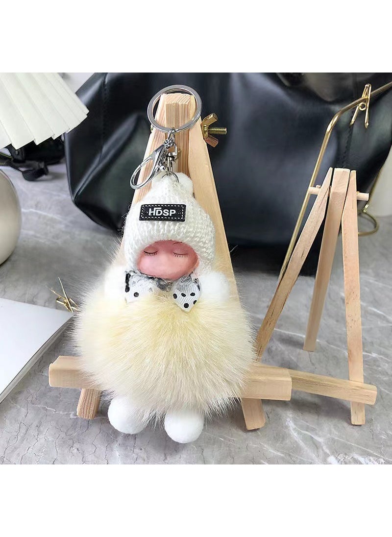 Generic Cute Fox Fur Ball Keychain Plush Charm Beige White 