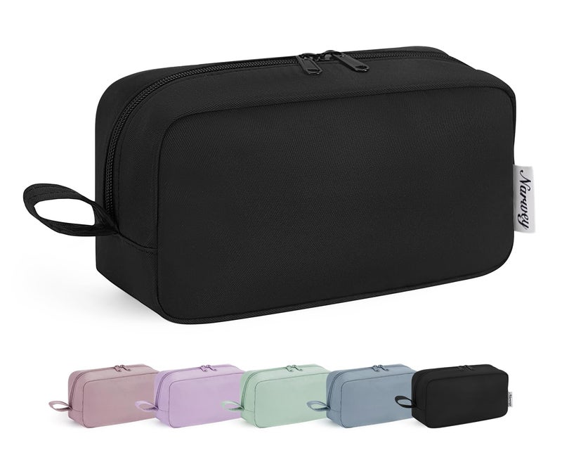 Narwey Cute Makeup Bag Small Toiletry Bag Travel Cosmetic Bag Organizer Make Up Bags with Organized Pockets for Women (Black, Large) - Image 1