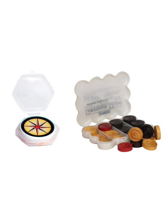 Synco Wooden Carrom Coins Set With Carrom Striker Professional 15G Combo Set, Assorted Color (Platinum Plus Striker With Genius Champion Coins), For Adults & Kids - Image 1