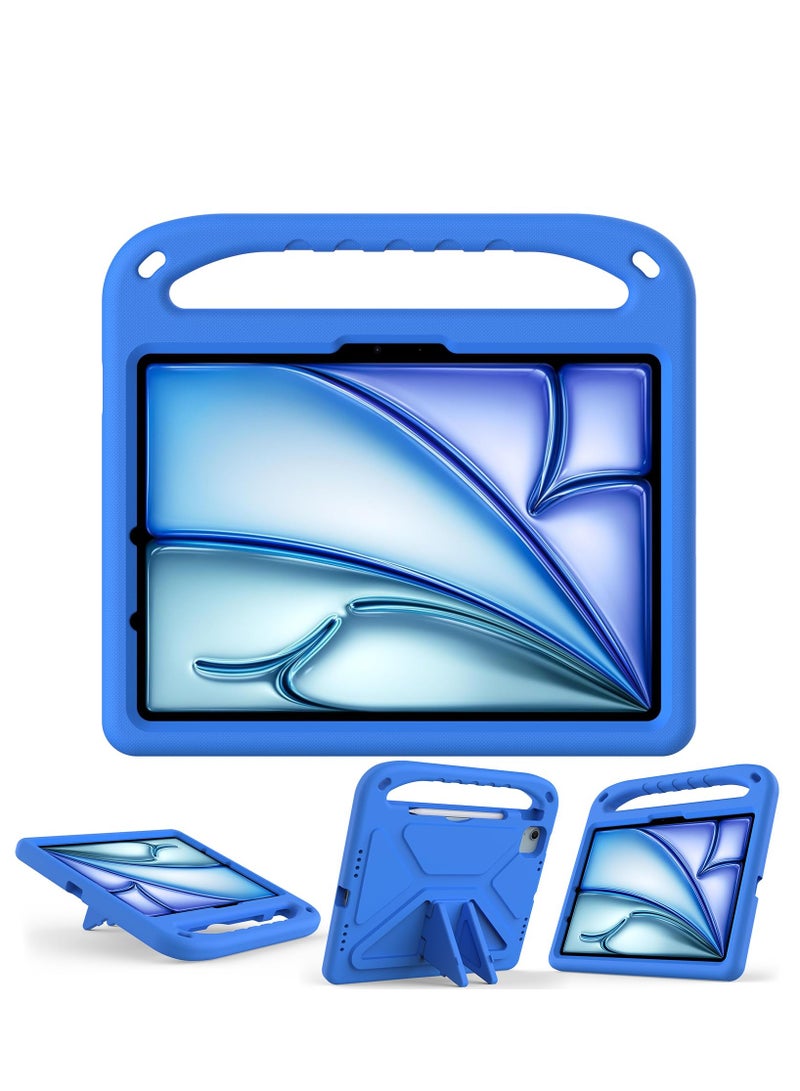 Kids Case Compatible with IPad Air 11 Inch M2(2024)/Pro 11 Inch (2024) M4 Lightweight EVA Shockproof Protective Case Handle Stand Heavy Duty Tablet Cover (Blue) - Image 1