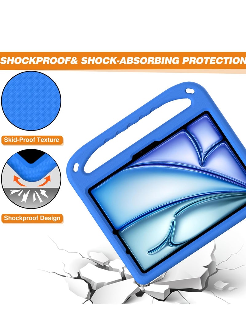 Kids Case Compatible with IPad Air 11 Inch M2(2024)/Pro 11 Inch (2024) M4 Lightweight EVA Shockproof Protective Case Handle Stand Heavy Duty Tablet Cover (Blue) - Image 5