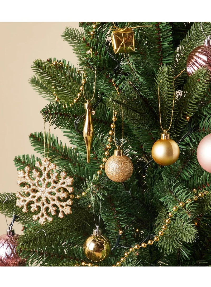 Santa شجرة عيد الميلاد الاصطناعية من الصنوبر الحقيقي بارتفاع 7 أقدام - 1200 فرع كامل لشجرة عيد الميلاد للمنزل والمكتب - تجميع سهل، قاعدة معدنية قوية، مزينة بحزمة زينة مختلطة مكونة من 37 قطعة - Image 3