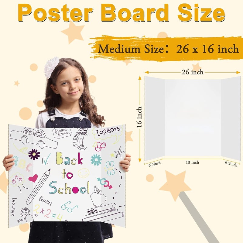 AKONEGE 4Pcs Medium Trifold Poster Board, 26 x 16 Inches White Tri Fold Poster Boards Corrugated Presentation Cardboards for Science Fair, School Projects, Exhibitions, and Business Presentations - Image 2