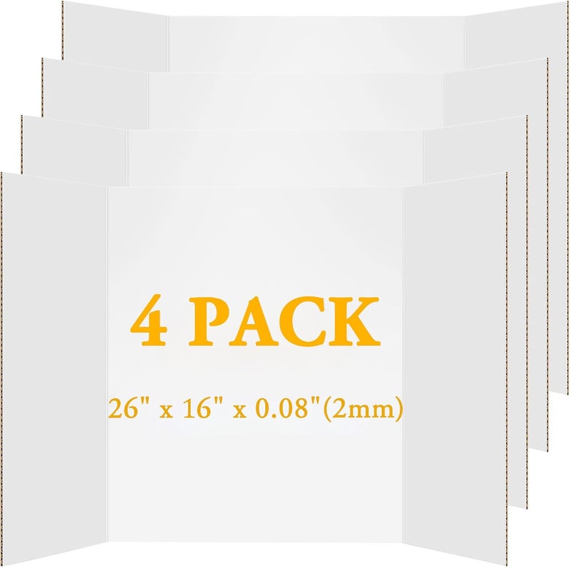 AKONEGE 4Pcs Medium Trifold Poster Board, 26 x 16 Inches White Tri Fold Poster Boards Corrugated Presentation Cardboards for Science Fair, School Projects, Exhibitions, and Business Presentations - Image 1