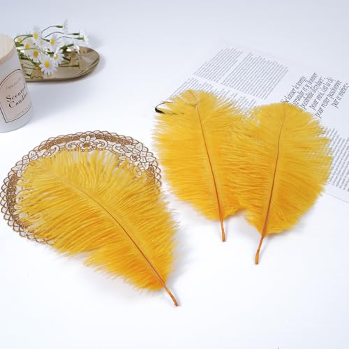 Sowder 50pcs Natural 8-10inch(20-25cm) Ostrich Feathers Home Wedding Decoration(Golden) - Image 5