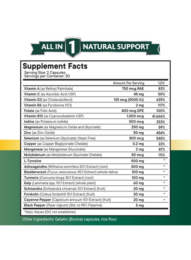 NEW AGE Selenium, Zinc, Iodine, L Tyrosine, Ashwagandha - Supplement for Women and Men with Bladderwrack, Turmeric, Silica Kelp, Schisandra - 120 Count - Image 3