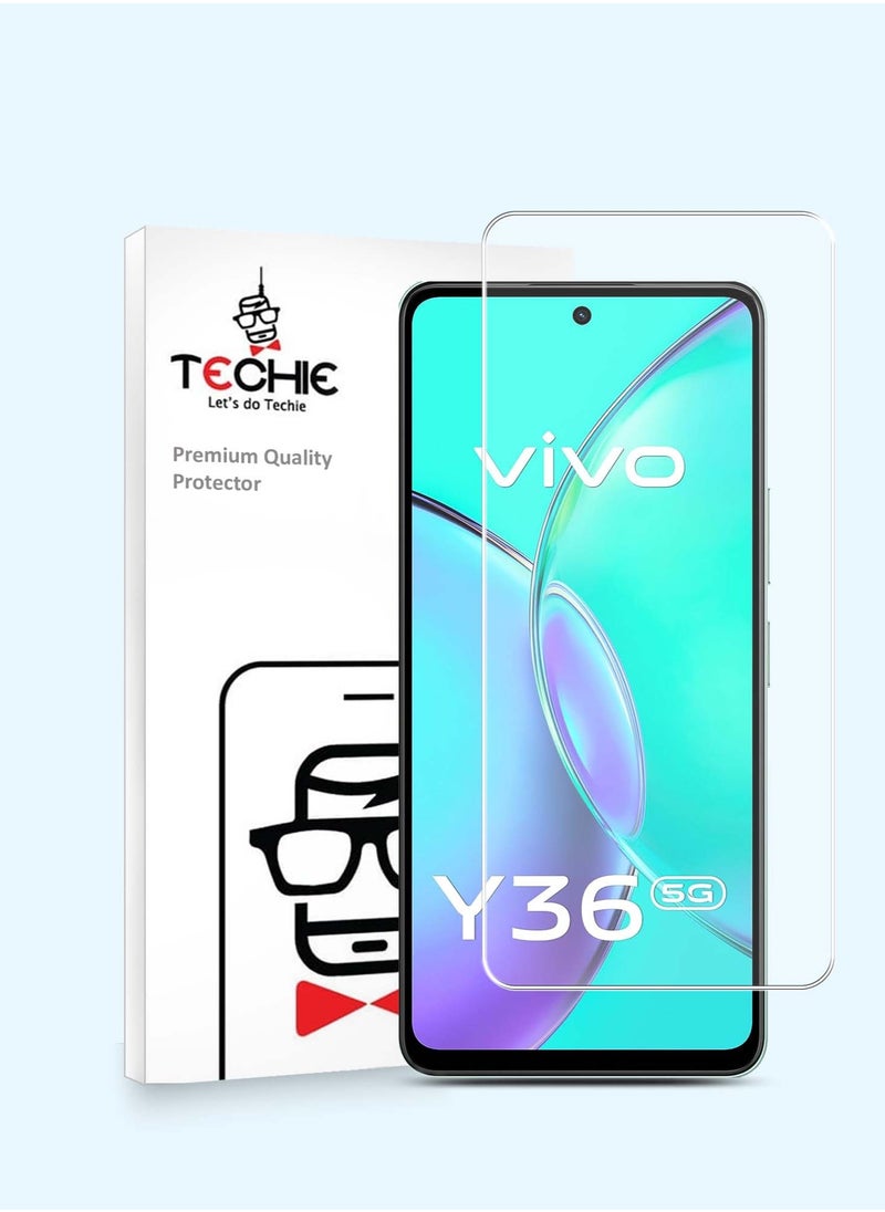 Techie HD Tempered Glass Screen Protector for Vivo Y36 - Anti Reflection Anti Bubbles 9H Hardness 0.33 mm Rounded Edges Easy Installation  - Image 1
