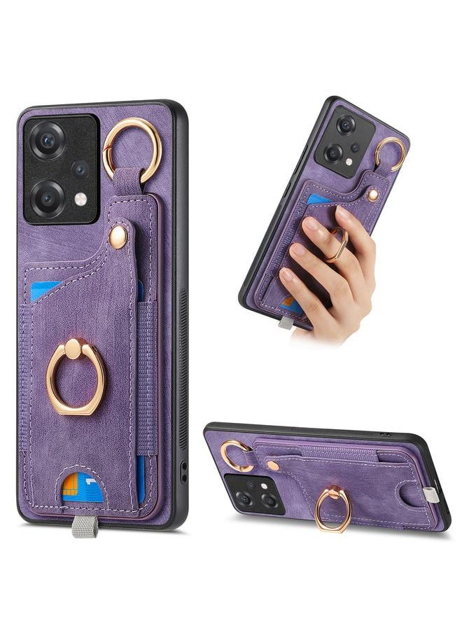 Green Tiger - For OnePlus Nord CE2 Lite 5G Retro Skin-feel Ring Card Bag Phone Case with Hang Loop(Purple) - Image 1