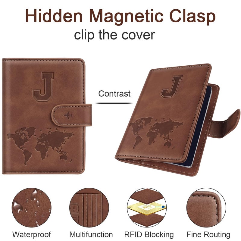 Simikol Passport Holder Wallet Cover Personalized Letter A-Z Travel Wallet RFID Blocking Passport Cover Wallet Case for Travel Passport Book Holders for Women and Men, Brown-J - Image 4