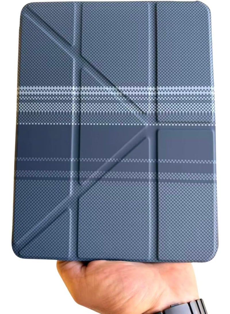 Carbon Fiber Texture Case for iPad (A16) 11th/10th Generation (2025/2022) with Pencil Holder Magnetic Tecwoven Smart 8 Fold Stand Folio Cover with Auto Sleep/Wake, TPU Bumper (Tec Blue) - Image 1
